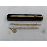 Schaffer gold plated ballpoint pen and two silver propelling pencils