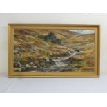 Ken Johnson framed oil on canvas of a river and mountain, signed bottom right, 39 x 74.5cm