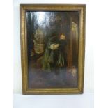 Framed oil on canvas The Eavesdropper follower of Charles Robert Leslie, 77 x 51cm