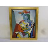 Picasso style framed oil on canvas of a female figure, signed bottom right, 60 x 50cm
