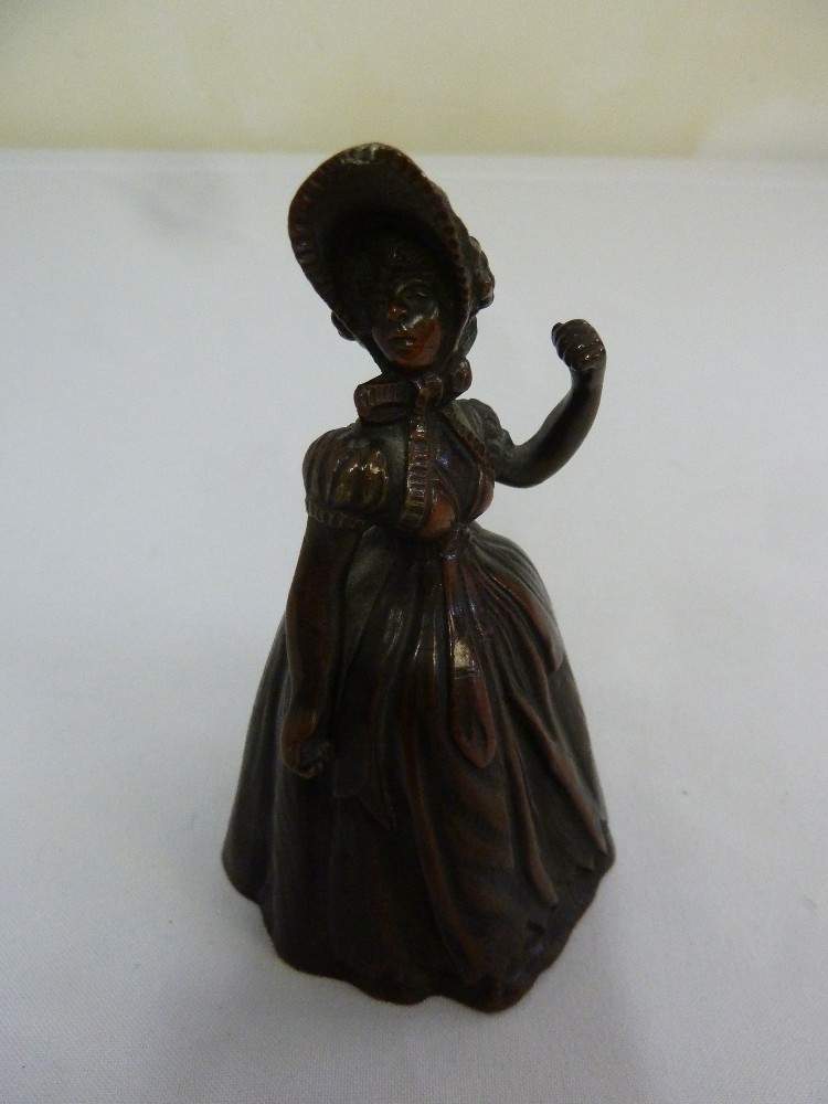 Bronze Victorian novelty bell in the form of a Victorian lady