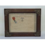 Framed and glazed Order National De La Legion D'Honneur for Francois Crouizat 1946, 30 x 39cm