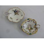 Meissen two bonbon dishes one decorated with an image of a country couple and the other flowers,