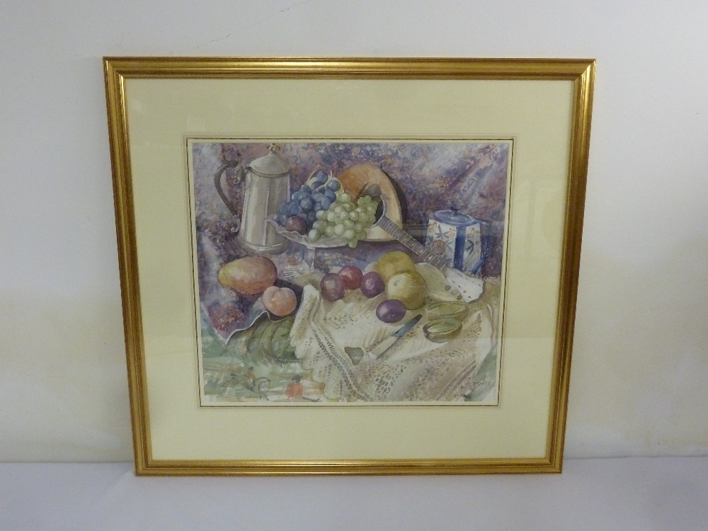 Emmett framed and glazed watercolour still life, signed bottom right, 48.5 x 55.5cm