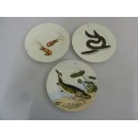 Three hand painted porcelain plates, circa 1876, decorated with sea creatures