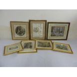 Seven framed and glazed antique monochromatic prints some of medical interest