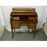 French style roll top desk with pierced metal gallery on four cabriole legs