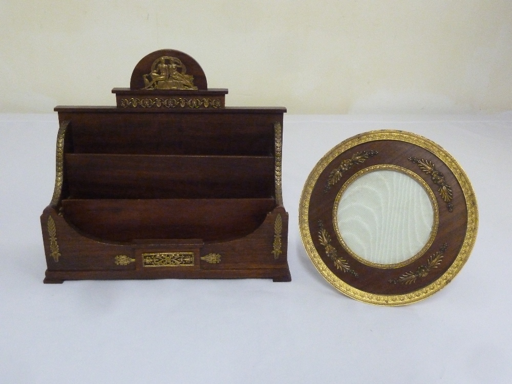 French style circular picture frame and mahogany letter rack