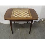 Oak shaped rectangular chess table with marble inlaid chess board on four tapering rectangular legs