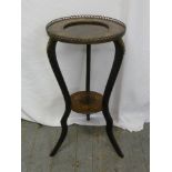 Late 19th century inlaid two tier circular occasional table with pierced brass gallery on three