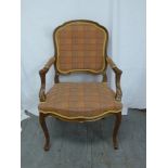 Mahogany upholstered armchair on cabriole legs