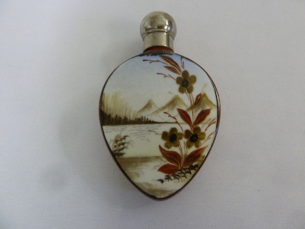 Japanese hand painted scent bottle with image of Mount Fuji