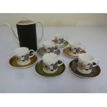 Susie Cooper contrast coffee set circa 1960s to include coffee pot, six cups and saucers
