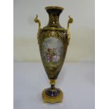 French hand painted porcelain vase with gilt metal base decorated with playing children