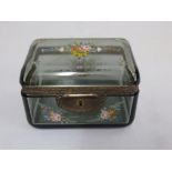 Austrian glass casket with gilt metal mounts and hand painted floral sprays