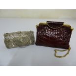 A faux crocodile ladies evening bag and another