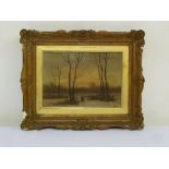 M. Donat oil on panel of wooded landscape at dusk, signed bottom left, 16.5 x 23cm