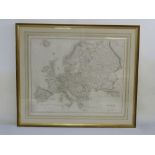 J. Arrowsmith framed and glazed map of Europe, 50.5 x 61.5cm