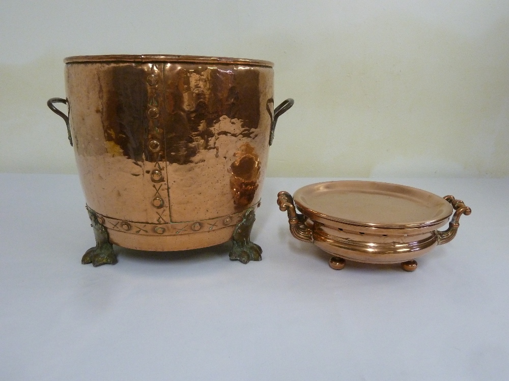 Copper food plate warmer and a copper coal scuttle