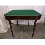 Victorian rectangular mahogany card table on four knopped cylindrical legs