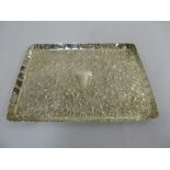 Mappin and Webb silver dressing table tray, rectangular with everted sides, chased with leaves and