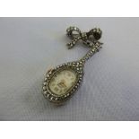 Silver and marcasite brooch watch