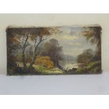 G. Viel oil on canvas of a lake and mountain scene, signed bottom left, 25 x 50cm