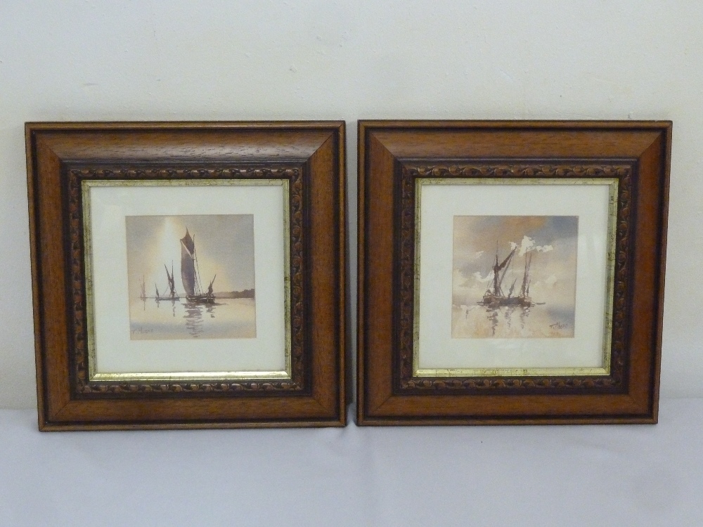 T. Moore a pair of framed and glazed watercolours of sailing boats, 12.5 x 12.5cm