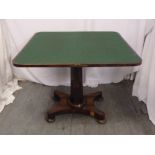 Victorian walnut veneered card table on pedestal stand with four pad feet