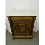 French style commode, rectangular inlaid with applied ormolu mounts and marble top A/F