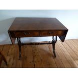 Mahogany sofa table with two drawers lyre sides and original castors