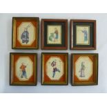 Six framed Chinese rice paper paintings of carnival characters