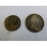 A 1697 one shilling and a 1708 sixpence both vg