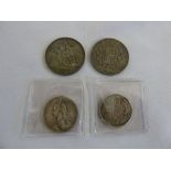 1845 five shilling (f), 1887 five shilling (vf), 1890 two and sixpence (vg) and 1853 Gothic two