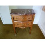 French style Kingswood inlaid marble top cutlery cabinet with metal mounts on cabriole legs