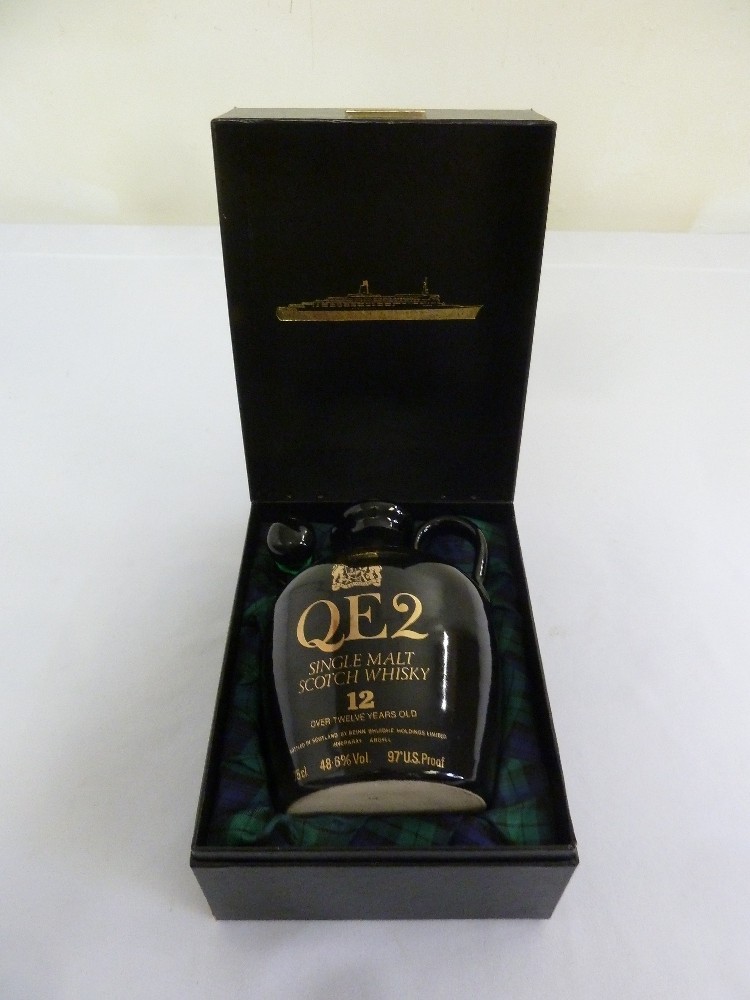 QE2 single malt 12 year old in presentation flask and packaging