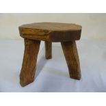 Arts and crafts Wanderwood Elm three legged milking stool, label to base