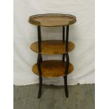 French 19th century three tier display table with metal gallery