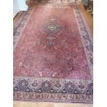 Two Persian carpets red ground with geometric repeating patterns and borders A/F, 457 x 274cm each