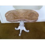 French painted kidney shaped stool with upholstered seat on four scroll legs