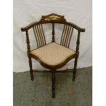 Edwardian inlaid corner chair on four turned cylindrical legs