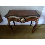 A French late 19th/early 20th century ebonised Boule card table of rectangular form with hinged top,