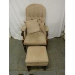 Edwardian button back upholstered armchair and matching footstool