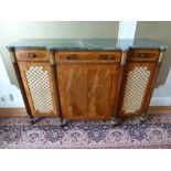 Reproduction shaped rectangular mahogany credenza with three drawers above three cupboards and