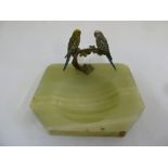 Austrian cold painted pair of budgerigars mounted on a green onyx ashtray