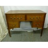 Edwardian mahogany desk with satinwood inlay, four drawers with brass handles on four tapering legs