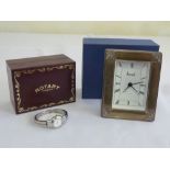 Harrods silver mounted desk clock in original packaging and a Rotary ladies wristwatch