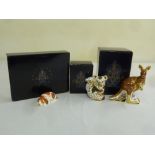 Royal Crown Derby porcelain figurines of animals to include Koala with baby and a Kangaroo, all with