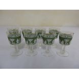 A set of eight Wedgwood glasses with green jasperware bowls