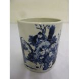 A Chinese early 20th century blue and white brush pot decorated with figures in a landscape